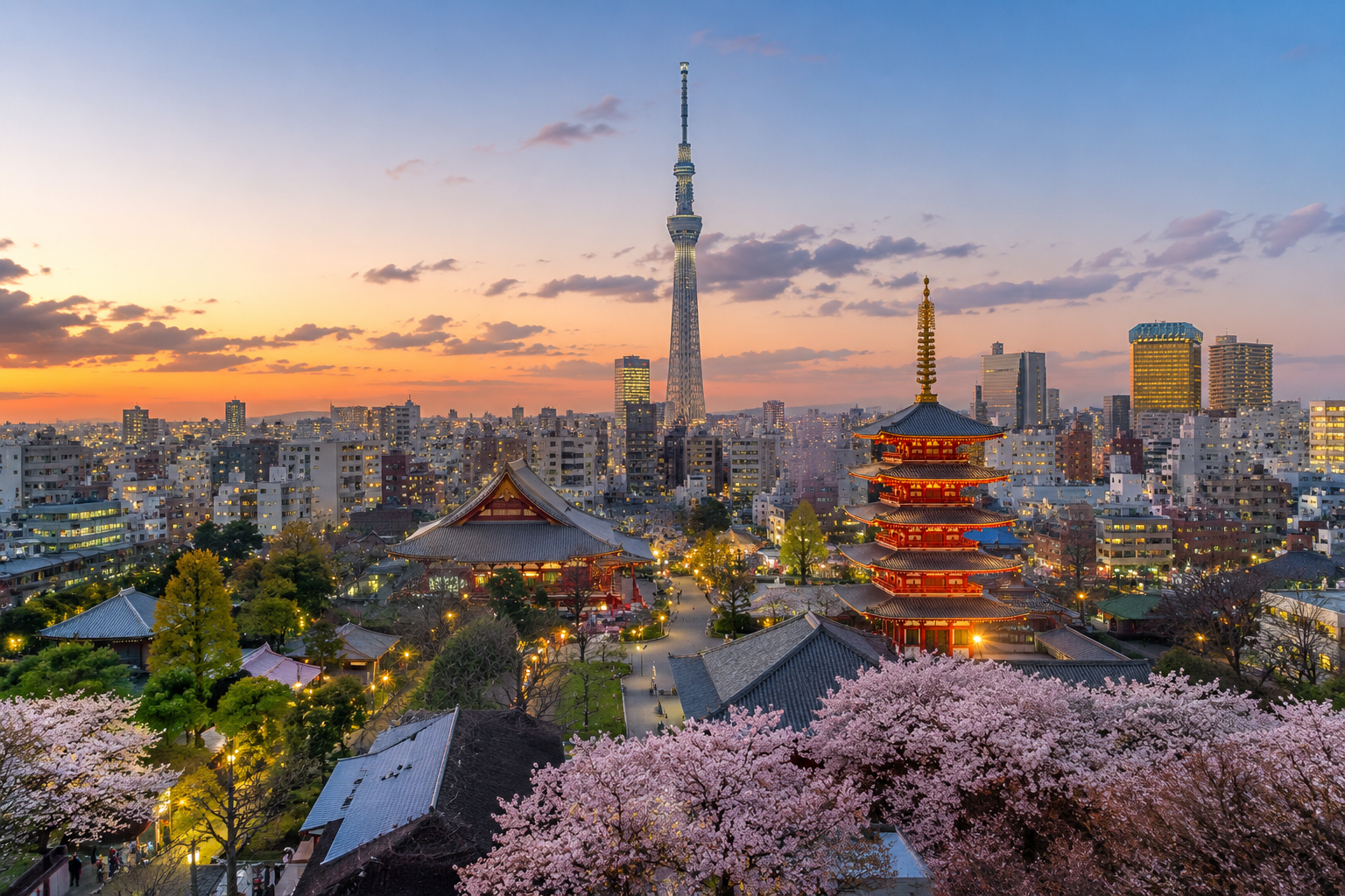 東京23区のスカイラインと宿泊施設のイメージ