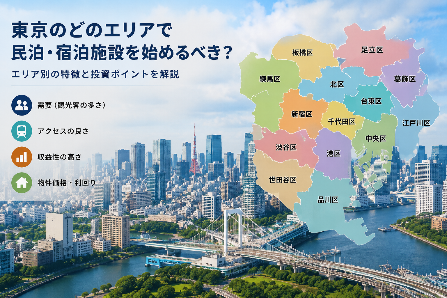 東京23区の区ごとの宿泊事業比較イメージ